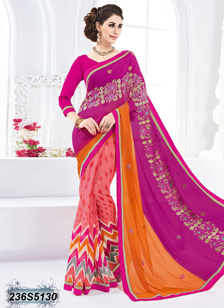 Pink & Orange Georgette Sarees