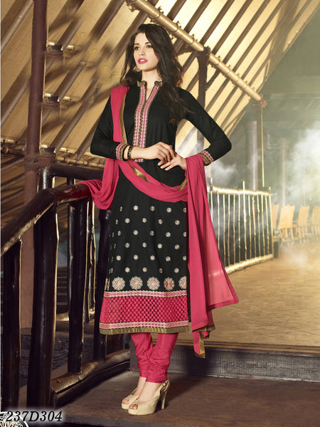 Black Pink Semi-Stitched Combric Pure Cotton Salwar