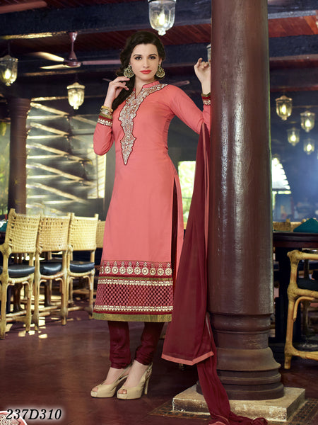 Red Semi-Stitched Combric Pure Cotton Salwar