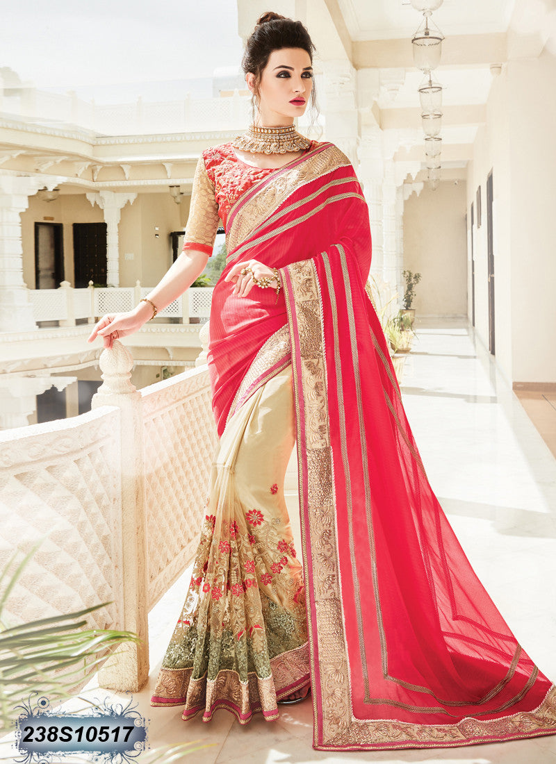 Beige Pink Georgette Sarees