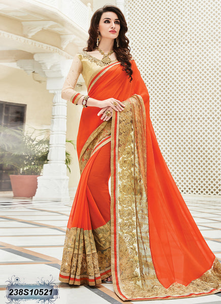 Orange & Beige Georgette Sarees