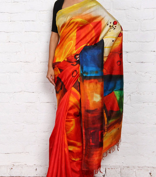 Orange Pure Silk Mark Certified Murshidabad Silk Sarees