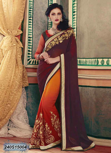 Brown & Red Georgette Sarees