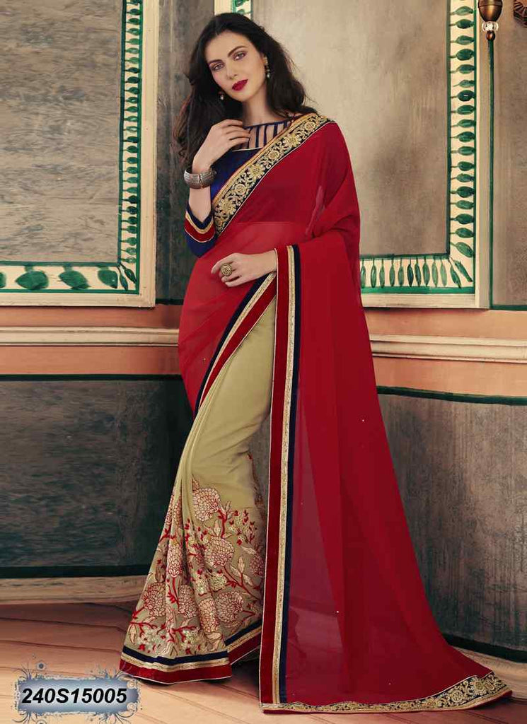 Red & Beige Georgette Sarees