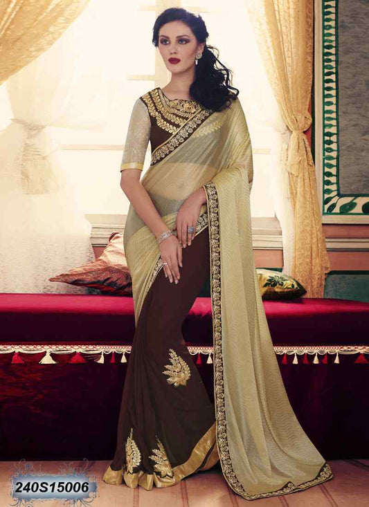 Brown & Beige Georgette Sarees