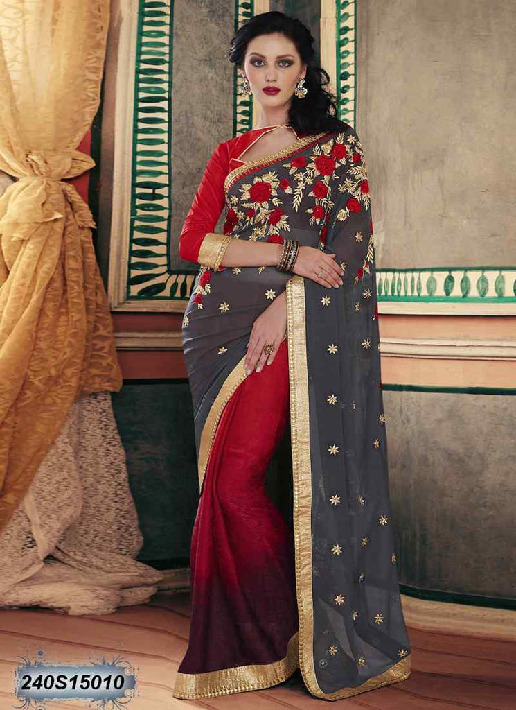 Grey  & Red ,Maroon Georgette Sarees