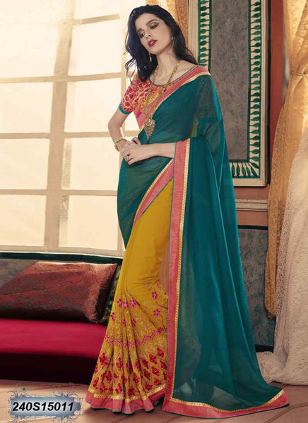 Green & Yellow Georgette Sarees