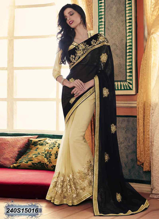 Black & Beige Georgette Sarees