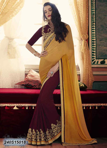 Maroon & Yellow Georgette Sarees