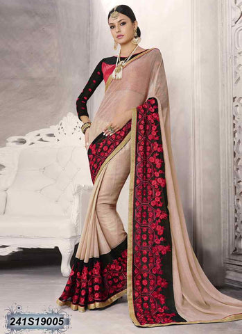 Beige Black Georgette Sarees