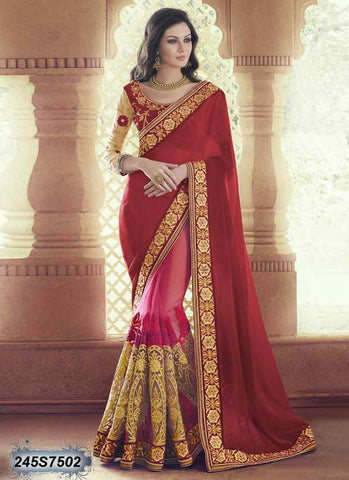 Red & Beige Net Sarees