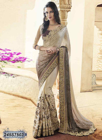 Brown & Off white Georgette Sarees