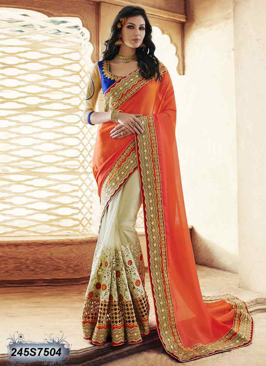 Orange Net Sarees