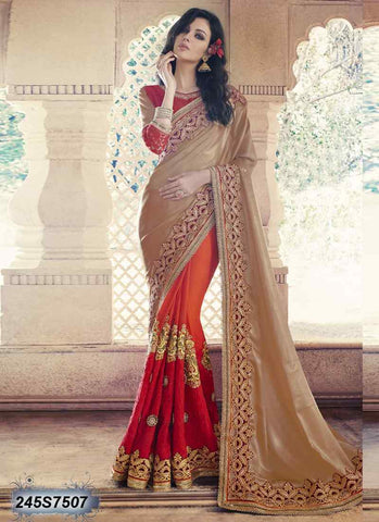 Red & Beige Georgette Sarees