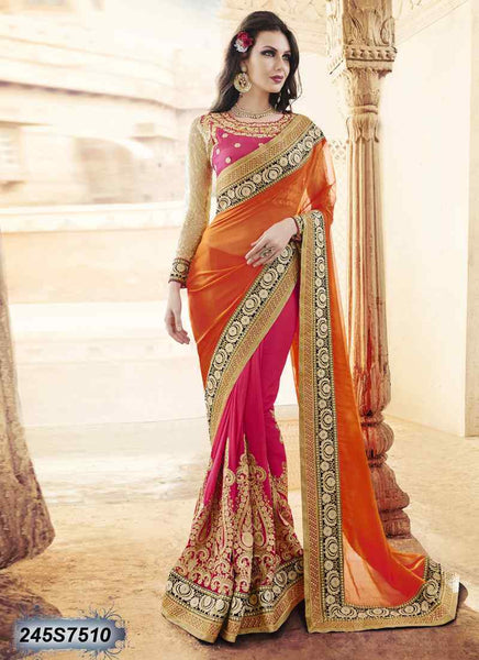 Red & Beige Georgette Sarees