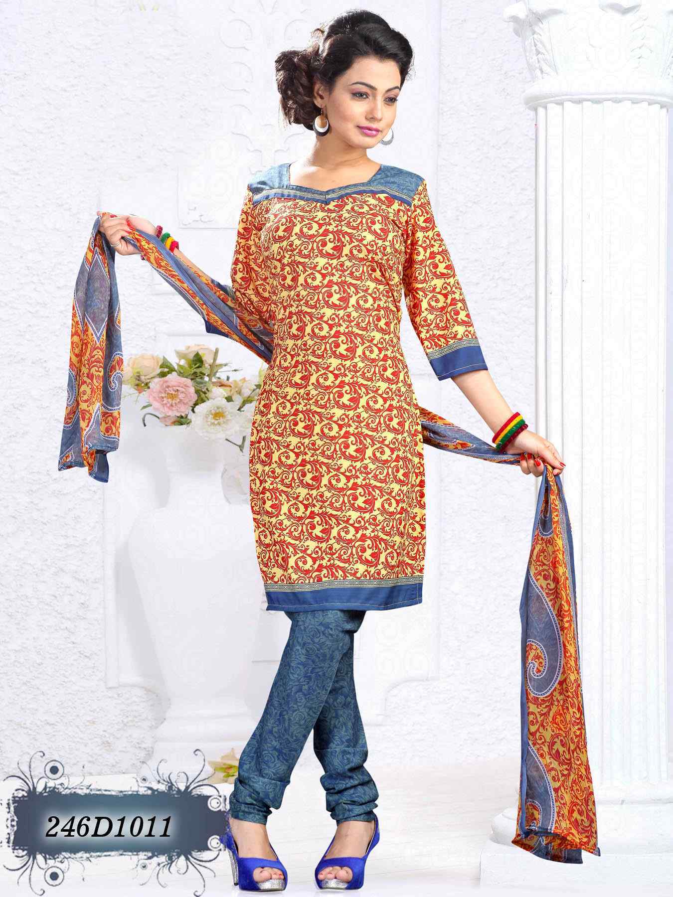 Yellow,Grey Crepe Salwar