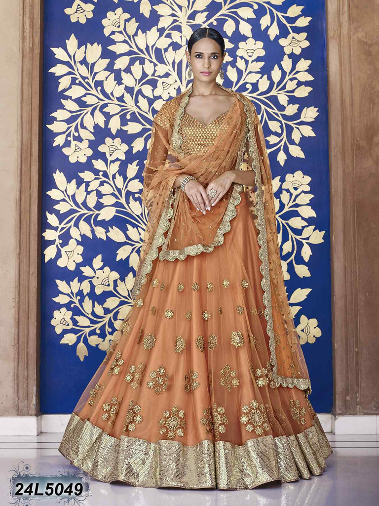 Wedding Function Wear Light Orange Colour Beautiful Lehenga Choli |  SkyCulture