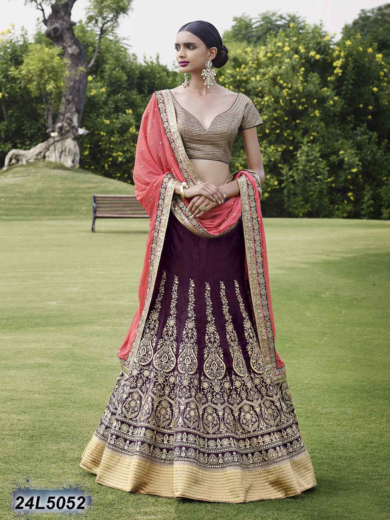 Violet & Golden Peach Designer Lehenga Choli