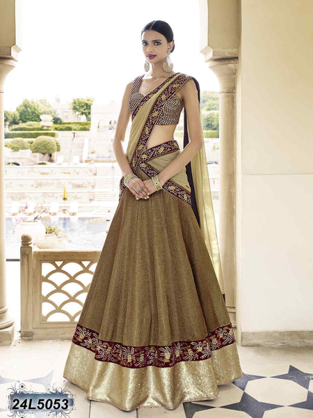 Shop Online Silk Thread Work A Line Lehenga Choli in Brown : 234015 -