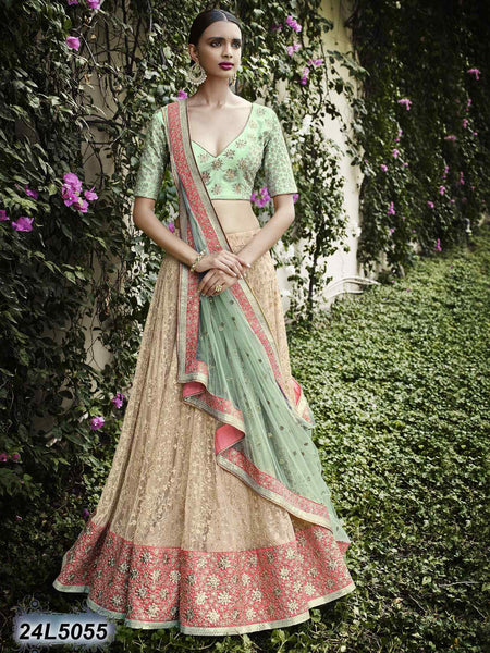 Sage Green Embroidered Lehenga Set Design by Suhino at Pernia's Pop Up Shop  2024