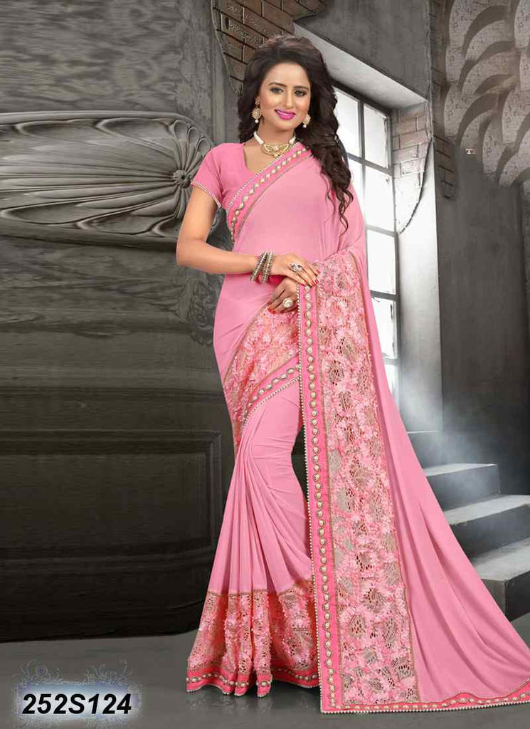 Pink Net Sarees Get Extra 10% Discount on All Prepaid Transaction