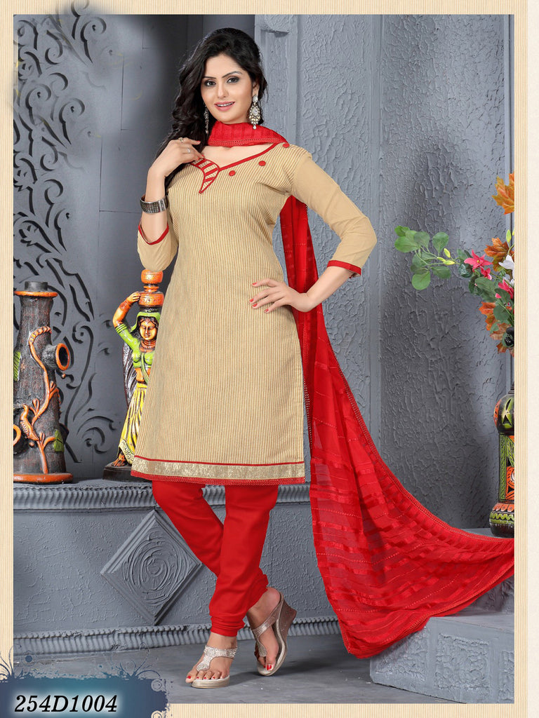 Cream Red UnStitched Banarasi Jacquard Pure Cotton Naznin Salwar