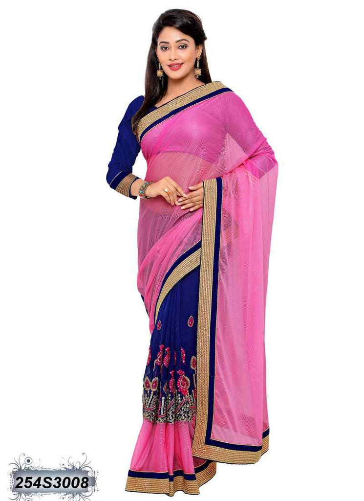 Pink & Blue Georgette Sarees