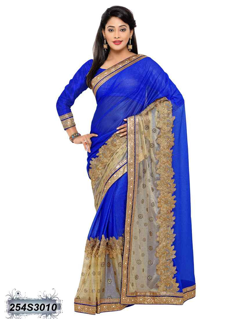 Blue & Beige Georgette Sarees