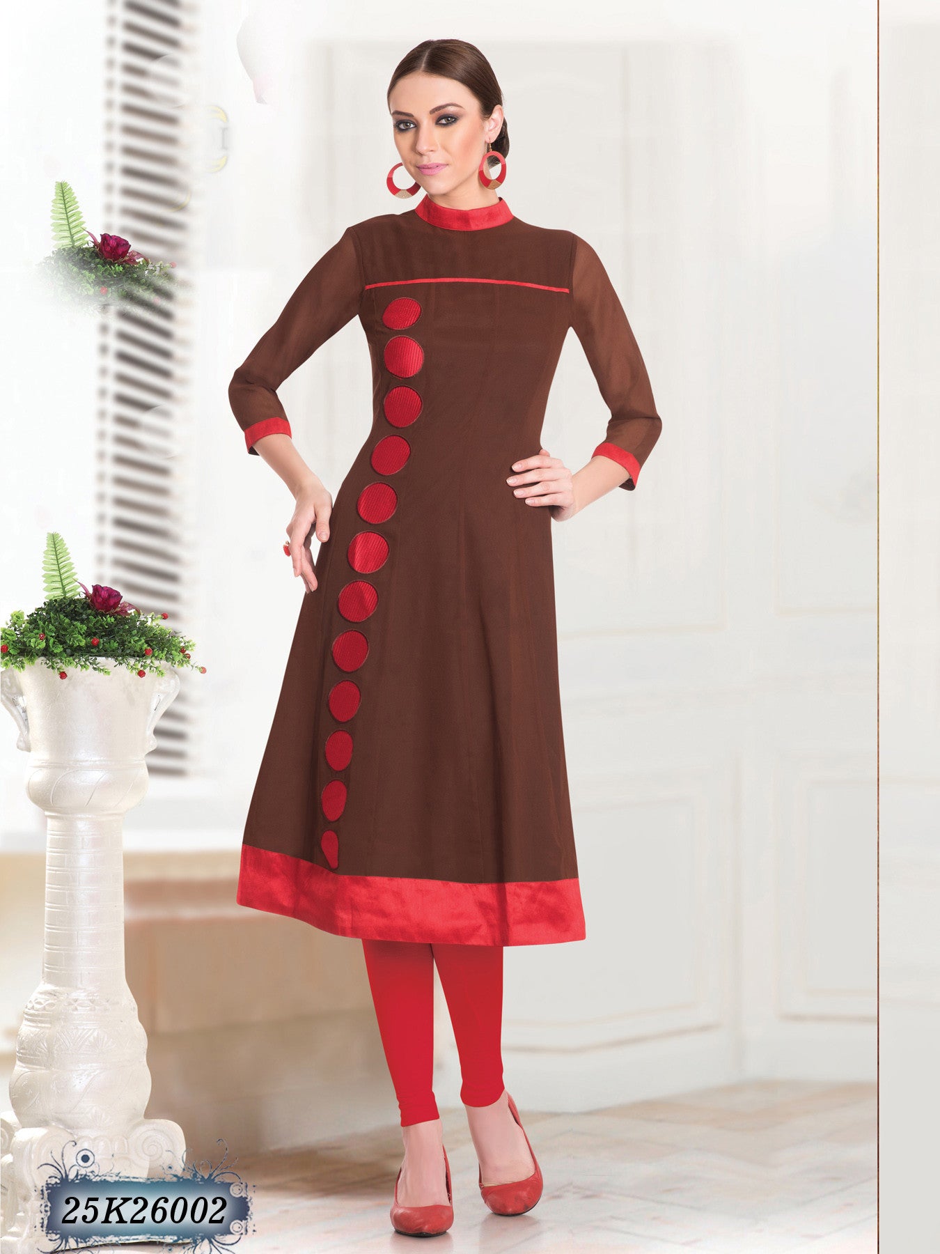 New Brown & Red Georgette Santoon Stitched Kurtis