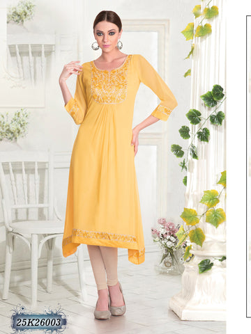 New Yellow Georgette Santoon Stitched Kurtis