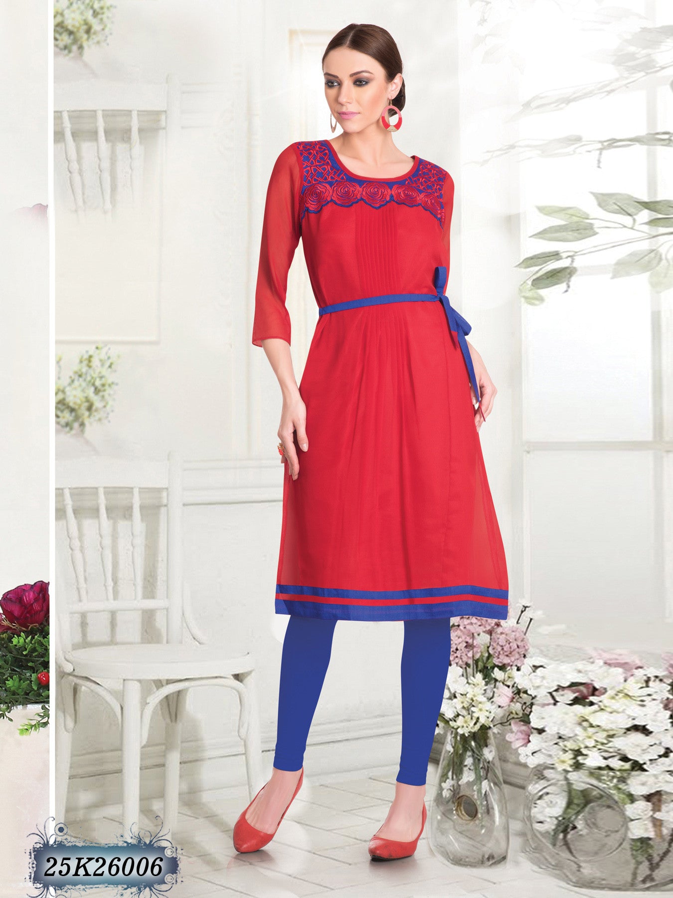 New Red Georgette Santoon Stitched Kurtis