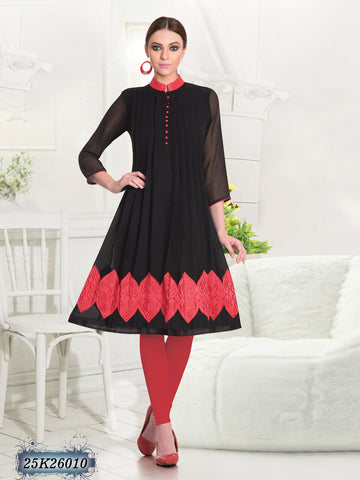 New Black & Red Georgette Santoon Stitched Kurtis