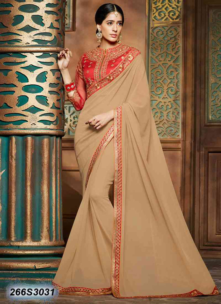 Beige Red Georgette Sarees