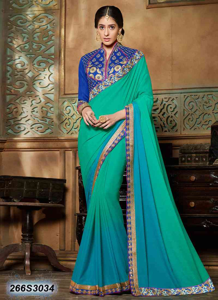 Green,Blue Satin Georgette Sarees