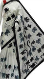 Black & Beige Block Printed Silk Mark Certified Bishnupuri Silk Sarees
