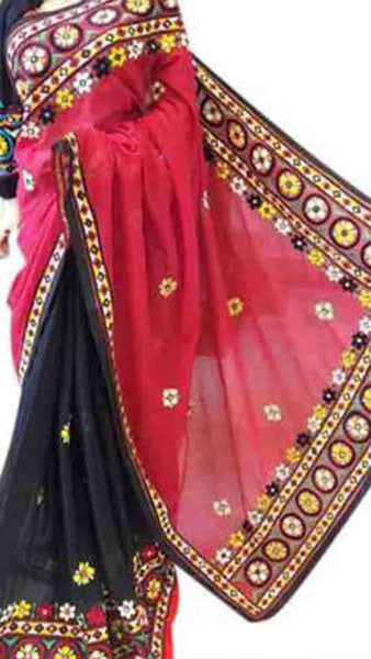 Black & Pink Bangladeshi Pure Cotton Kathiawari Sarees