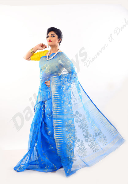 Blue Golden Dhakai Jamdani Sarees
