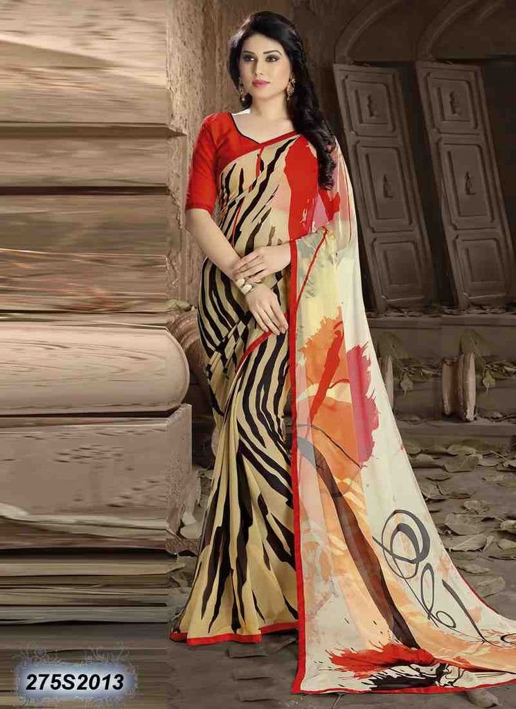 Beige,Brown Georgette Sarees