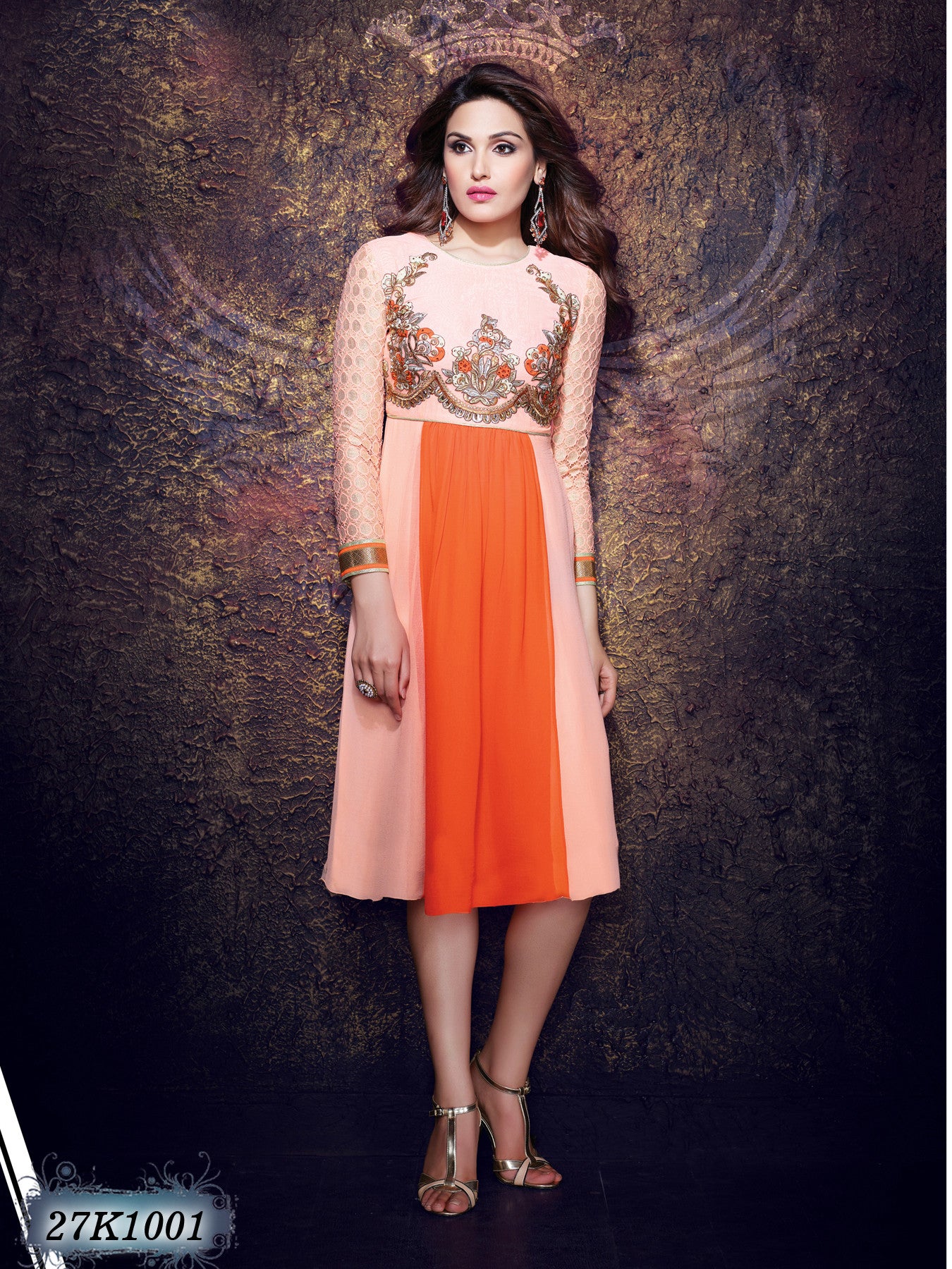 Peach, Orange White Kurtis