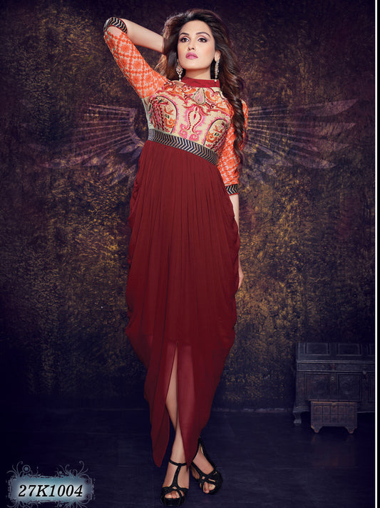 Maroon Georgette Stitched Kurtis