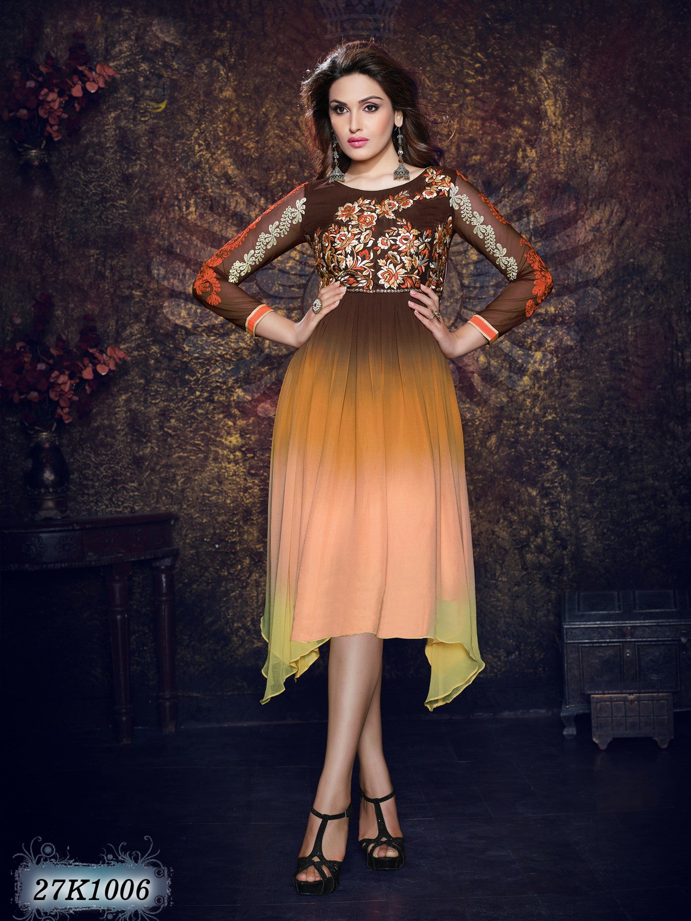 Brown Yellow Kurtis