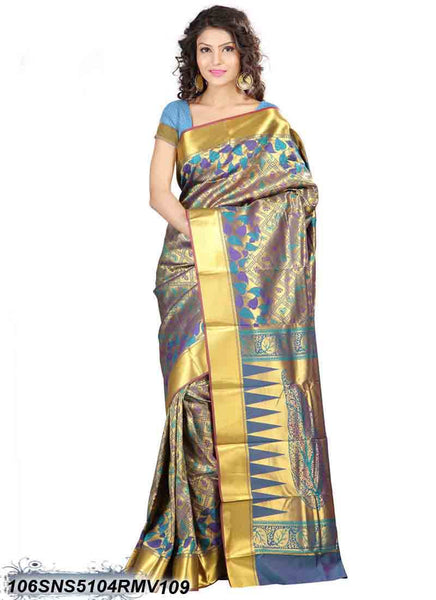 Blue,Violet & Golden Kanchivaram Silk sarees