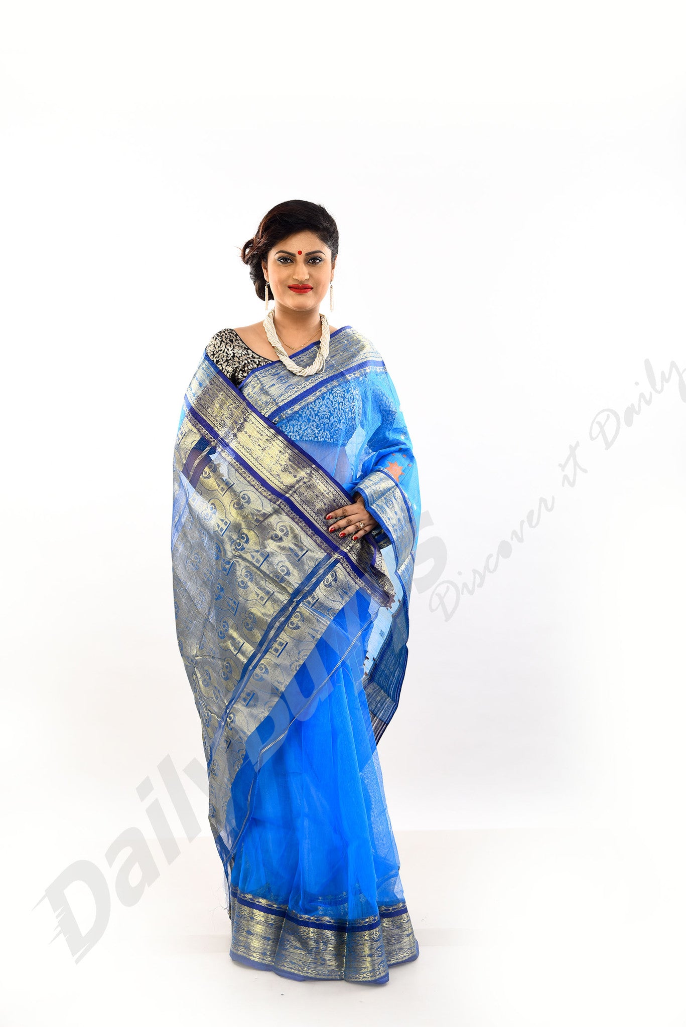 Blue Golden Dhakai Jamdani Sarees