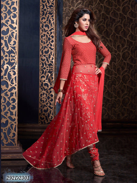 Red Semi-Stitched Georgette Santoon Chiffon Salwar