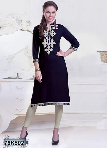 White Printed Kurti With Contrast Stand Collar & Sleeves at best price in  Ghaziabad