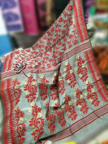 Red Beige Dhakai Jamdani Sarees