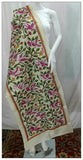 Handpicked White & Multi  Pure Silk Mark Certified Tussar Kantha Stitch Stoles