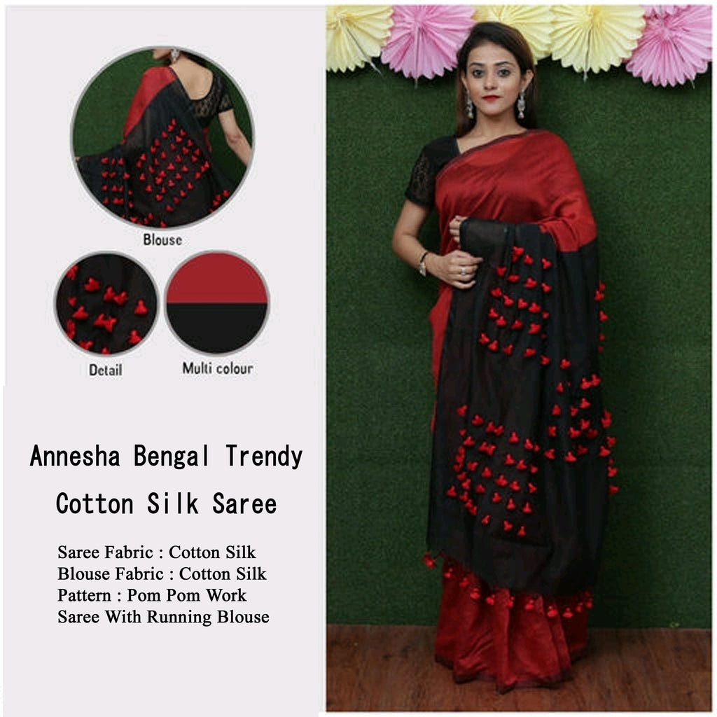 Red Black Handloom Pure Cotton Silk Sarees