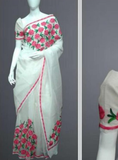 White Handloom Embroidery Work Saree Get Extra 10% Discount on All Prepaid Transaction