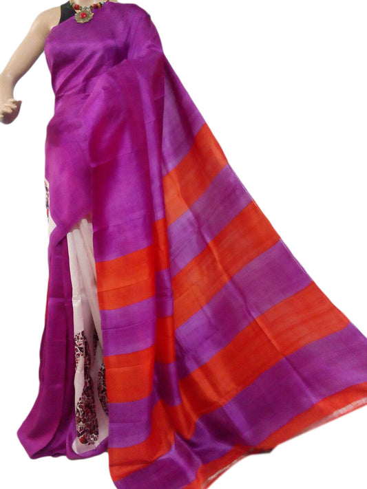 Purple Pure Silk Mark Certified Murshidabad Silk Sarees